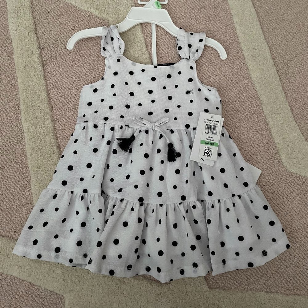 NWT Calvin Klein Baby Girl Polka Dot Dress 18 months